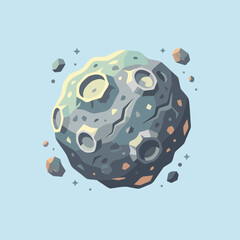 A detailed illustration of a rocky asteroid floating in space © Williams