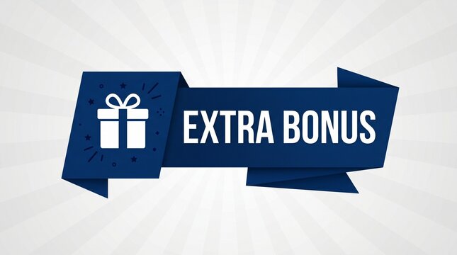 Extra bonus gift box label promotional blue banner design with shopping