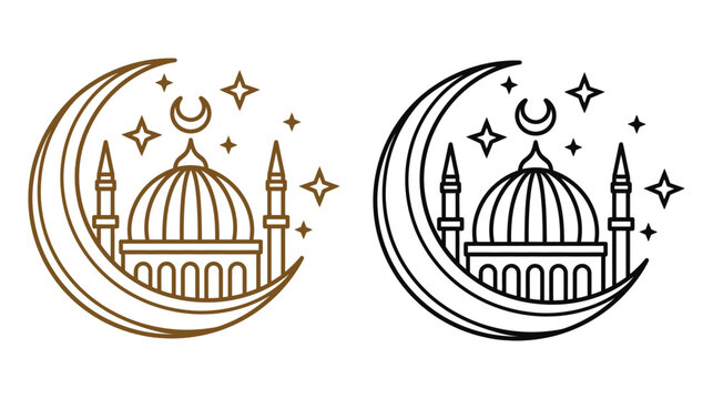 Mosque vector illustration featuring crescent moon and stars