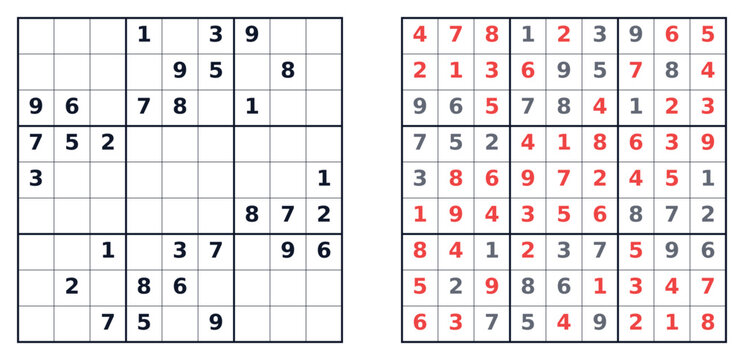 Sudoku puzzle 9x9 hard for adults printable with answers A4