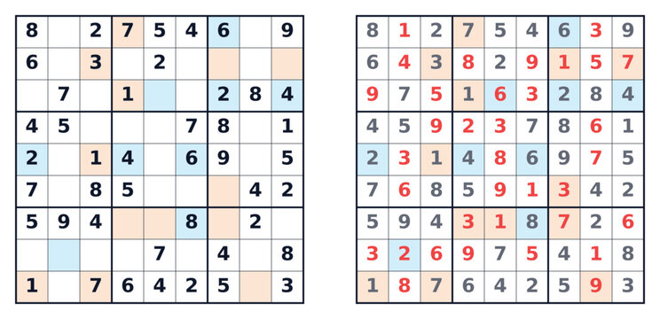 Sudoku puzzle 9x9 easy for kids printable with answers A4