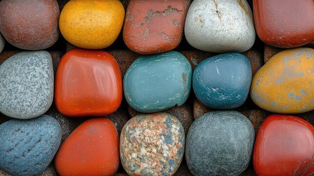 Pebbles wedged in brick gaps - macro texture concept background image for design abstract art or creative visual media projects