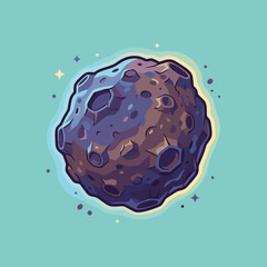 A detailed illustration of a rocky asteroid floating in space © Davis