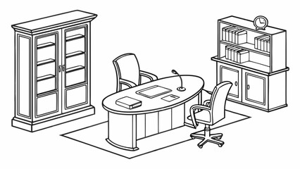 Professional executive office workspace with desk and bookshelves illustration © Mahdi