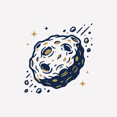 A detailed illustration of a rocky asteroid floating in space © Clark