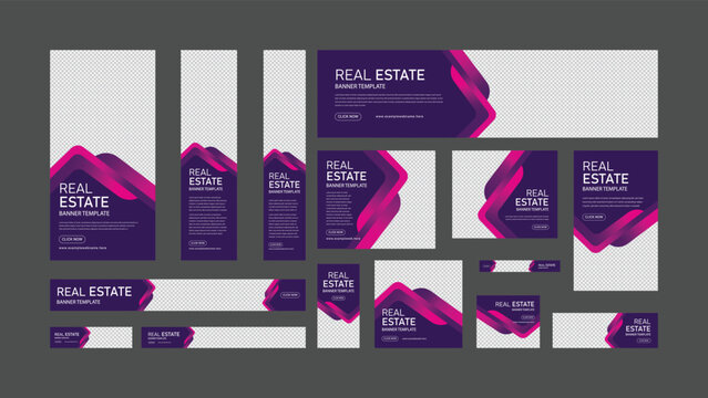 Real Estate Google web banner design template Set. Vertical, Horizontal and Square banners with standard size vector Layout