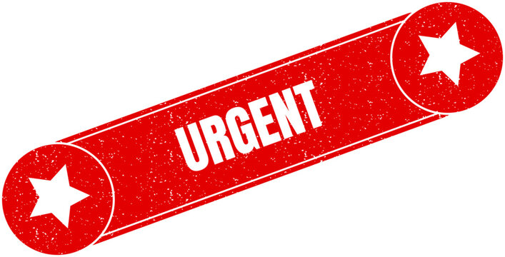 Red rectangular stamp with the word urgent and white stars on both rounded ends isolated