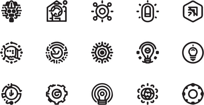 Collection of vintage style line art symbols and icons.