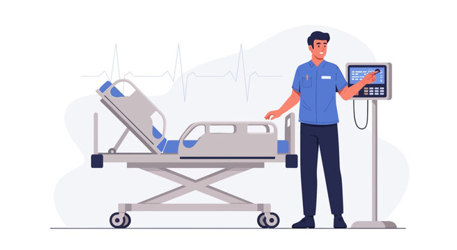 Medical Professional Adjusting Patient Monitor Next to Hospital Bed