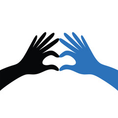 Obraz premium Black and Blue Hands Forming a Heart Shape love connection