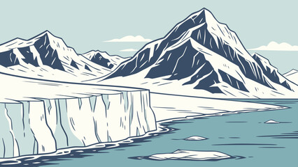 Massive glacial ice sheet and high snow covered mountains landscape © Md