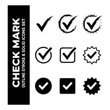 Check mark approval and validation icons collection vector set with validation approval verified interface business selection checkboard checkmarked