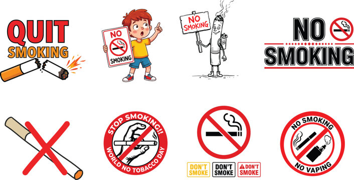 No smoking and anti smoking awareness logos and signs collection