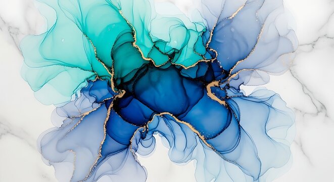 Abstract alcohol ink floral background with gold accents for digital art
