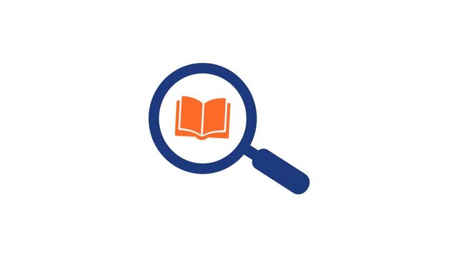 Search for Knowledge Animation Revealing Book and Magnifying Glass Icon for Educational and Research Content