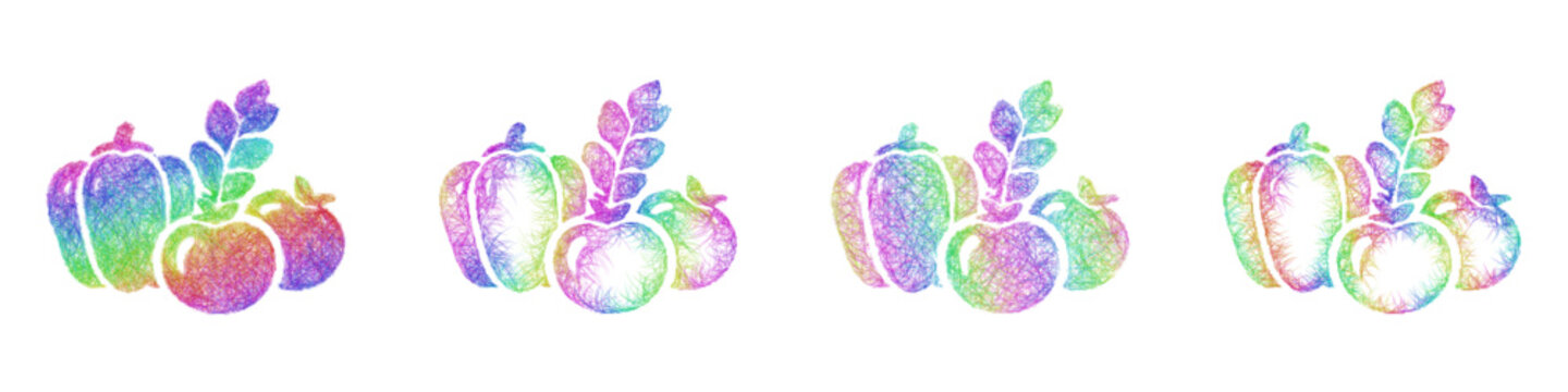 Rainbow color sketch vegetable icon design set