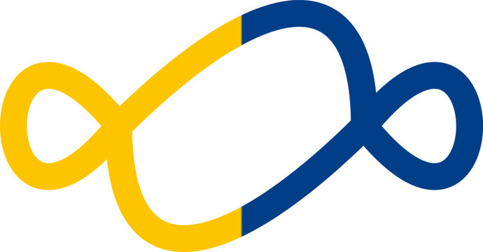 Abstract blue and yellow infinite loop ribbon design isolated on white background for creative illustration