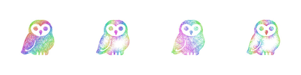 Fototapeta premium Colorful sketch snowy owl icon design set