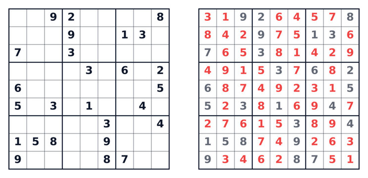 Sudoku puzzle 9x9 expert level for adults printable with answers A4