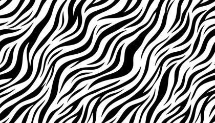 Fototapeta premium Seamless zebra pattern, animal print background, black and white stripes, vector illustration