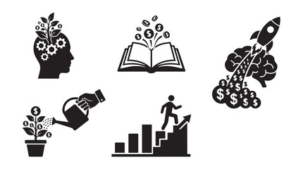 Fototapeta premium Business and financial concept icons set showing growth and success with business, investment