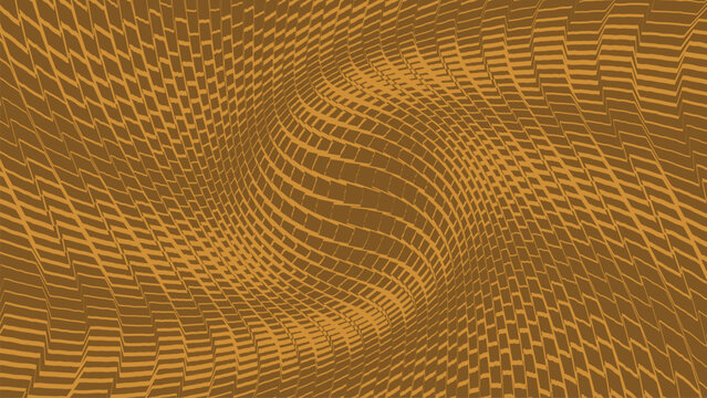 Wavy brown grid pattern with distorted rectangular cells creating unique optical illusion effect for background art