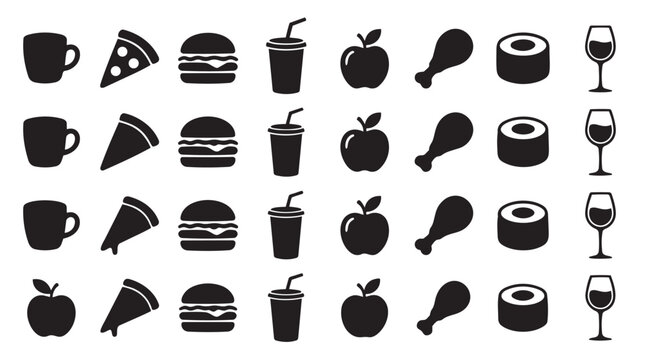 Repeating pattern of food and beverage silhouette icons with beverage silhouette restaurant