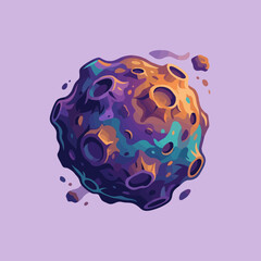 A colorful asteroid floating in the vast dark outer space void © White