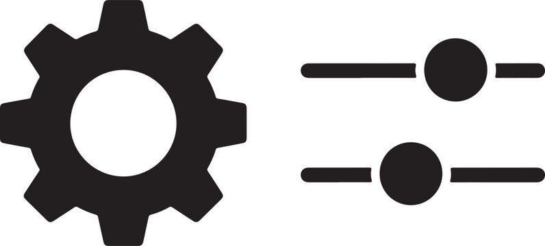 Black gear and two horizontal adjustment sliders with circular knobs on a white background