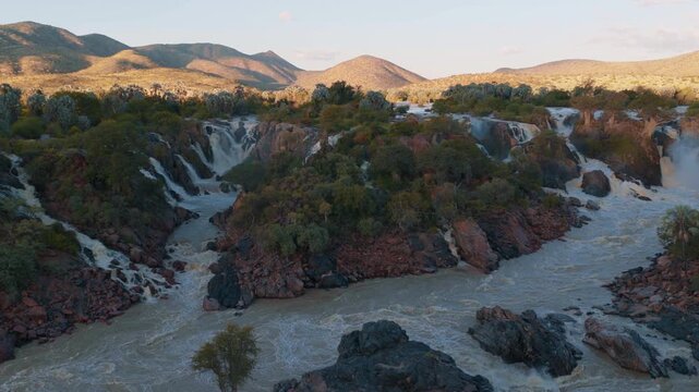 Epupa Falls majestic waterfalls aerial panorama in Namibia