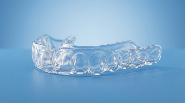 A detailed view of a clear dental night guard for bruxism protection.