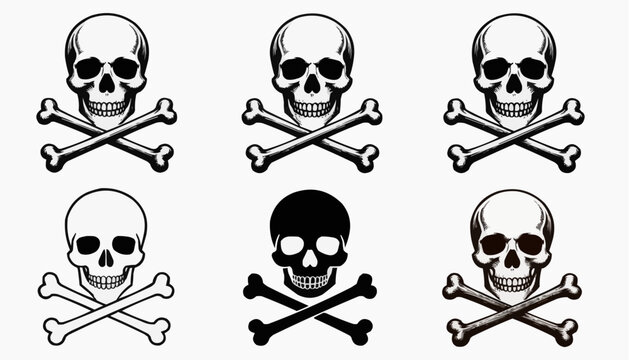 Collection of various skull and crossbones illustrations
