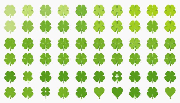 Collection of various green clover leaf shapes