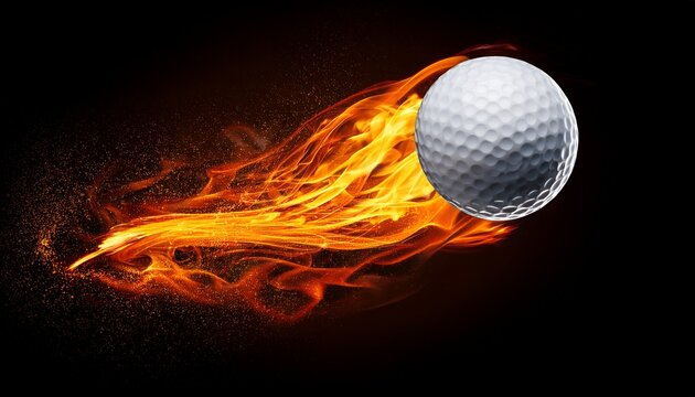 burning white golf ball flying high velocity with flame tail sport motion and action photography for wallpaper poster or logo