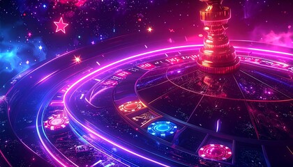 Obraz premium Neon roulette wheel in space