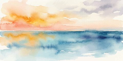 Soft watercolor painting of sunset over the ocean with watercolor painting abstract landscape colorful illustration dramatic reflection creative brushwork atmospheric peaceful backdrop © Muhammad