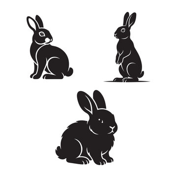Set of three black rabbit silhouettes with silhouette wildlife illustration