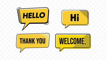 Greeting speech bubbles with welcome hello hi and thank you © SilhouetteNest