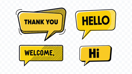 Greeting speech bubbles with welcome hello hi and thank you © SilhouetteNest
