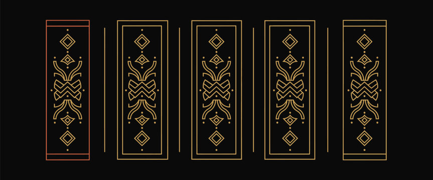 Art Deco border pattern, luxury geometric gold frames vector artwork vintage elegant design elements package