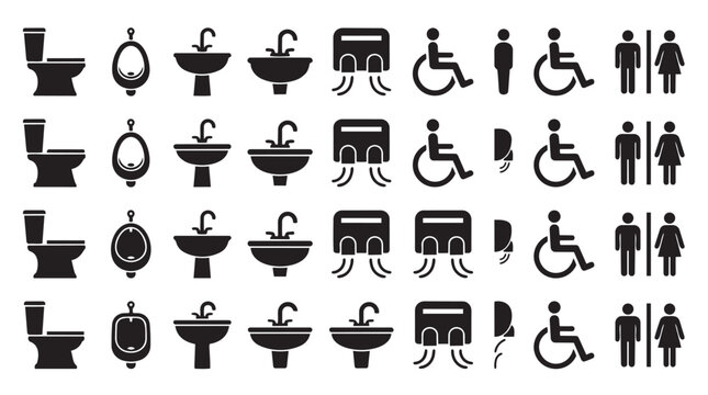 Set of restroom and public toilet icons featuring accessible facilities restroom accessible