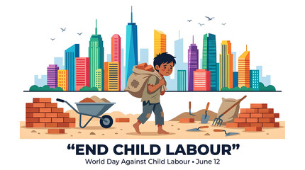 Stop Child Labour awareness banner for children rights protection global campaign design concept