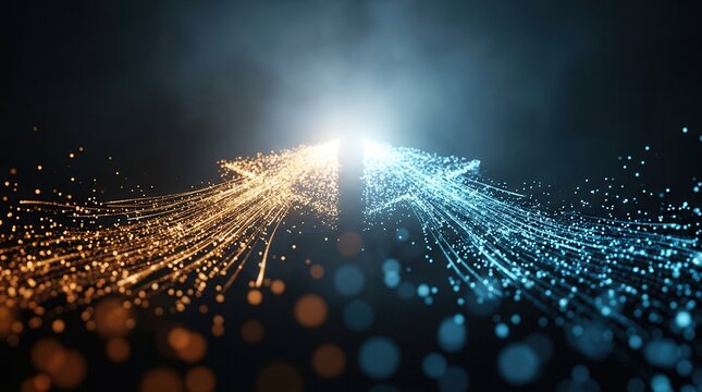 Abstract orange and blue light streams symbolizing split testing and conversion rate optimization on a dark background.