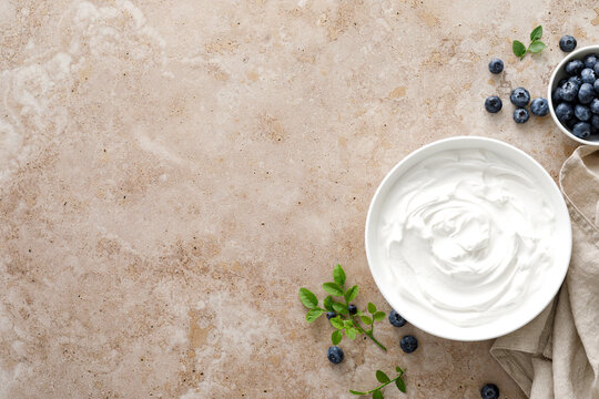 Yogurt. Plain greek probiotic protein Greek yoghurt. Healthy food.