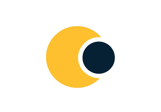 Abstract geometric design of two overlapping circles in gold and dark blue minimalist art graphic