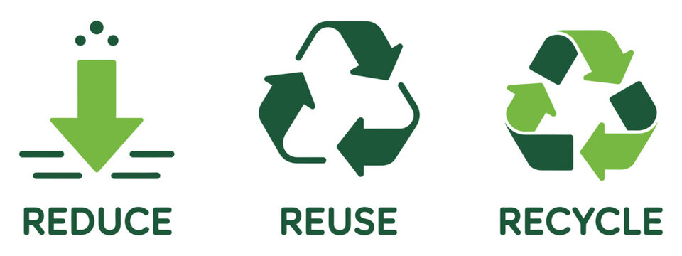 Reduce reuse recycle illustration with circular arrows eco icons green environment sustainability and waste reduction visual composition for awareness