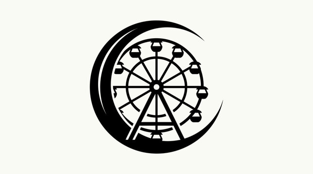 Ferris Wheel in Crescent Moon Icon, a vector logo concept for night entertainment in bright studio background.
