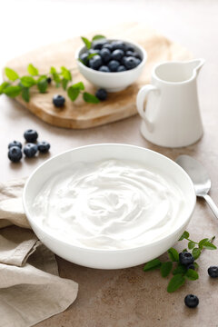 Yogurt. Plain greek probiotic protein Greek yoghurt. Healthy food.
