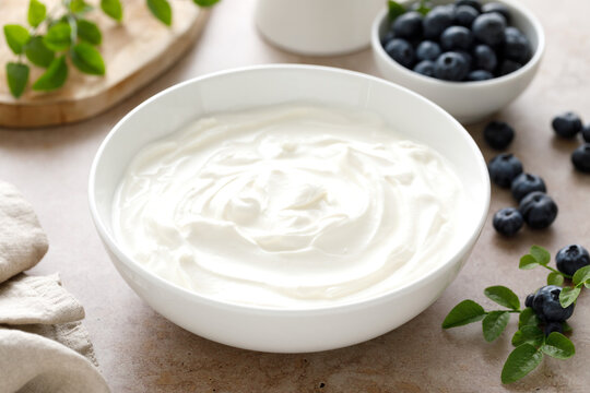 Yogurt. Plain greek probiotic protein Greek yoghurt. Healthy food.