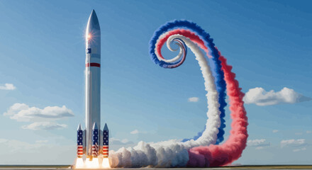 Rocket Ship Launching into Sky. © Percetakan